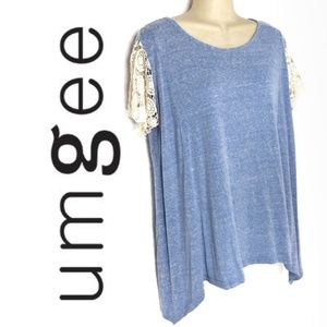 Umgee Lace Sleeve Sharkbite Tunic Sz S/M